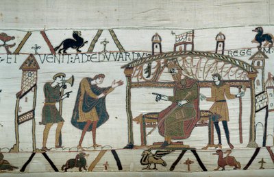 Harold, de retour en Angleterre, après son ambassade chez le duc Guillaume le Conquérant, raconte son voyage au roi Édouard le Confesseur (détail) - Unknown artist