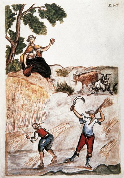 Récoltes, Indiens du Pérou travaillant dans les champs. Aquarelle du XVIIIe siècle. Madrid. Biblioteca del Palacio Real - Unknown artist