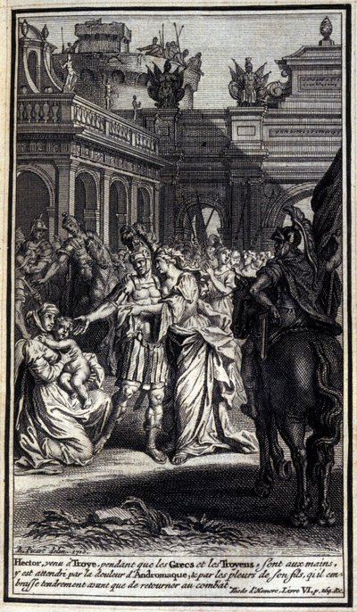 Hector, venu à Troie alors que les Grecs et les Troyens étaient en pleine bataille, fut affligé par la douleur d