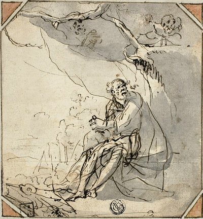 Saint ermite dans une grotte - Unknown artist