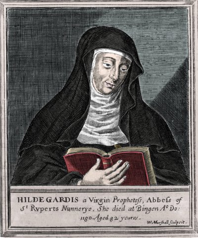 Hildegarde de Bingen - Représentation de Sainte Hildegarde (Hildegard) (1098-1179) par Bingen - Gravure du 19ème siècle - Unknown artist