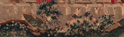 Histoire de Saint Piat et Saint Éleuthère, Scène 5 (détail en bas à gauche). Murs de la ville et buissons. - Unknown artist