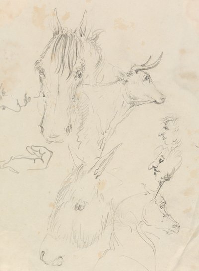 Chevaux, vache et hommes - Unknown artist