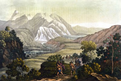 Humboldt et Bonpland traversent la montagne de Quindiu sur des chaises portées. Du voyage aux Andes par Alexander Von Humboldt (Alexandre de Humboldt) - Unknown artist