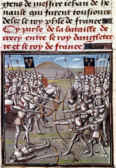 Guerre de Cent Ans : la bataille de Crécy le 26/08/1346 entre les Français et les Anglais. Miniature des Chroniques de Jean Froissart (1337-1400) - Unknown artist