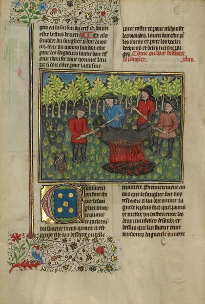 Chasseurs démembrant la carcasse d