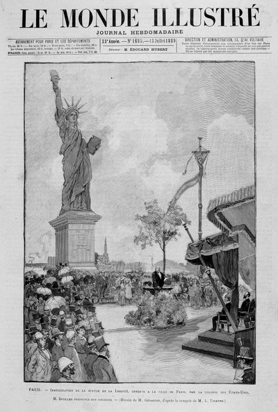 Inauguration de la Statue de la Liberté en réduction (réplique), offerte à la Ville de Paris par les États-Unis - dans « Le Monde Illustré » du 13/07/1889 - Unknown artist