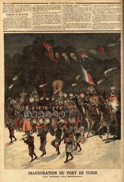 Inauguration du port de Tunis, en présence des ministres français Raymond Poincaré (1860-1934) et Eugène Guérin (1849-1929). Gravure dans « Le petit journal » 10/06/1893. Collection Selva. - Unknown artist