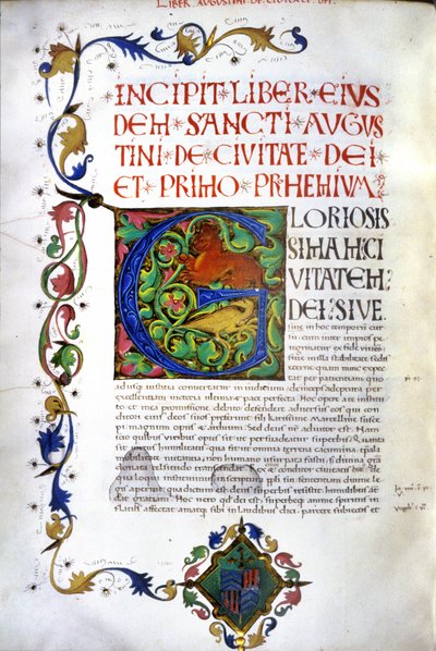 Incipit du manuscrit de « De civitate dei » de Saint Augustin. Manuscrit du 15ème siècle. Milan, Bibl, Trivulziana - Unknown artist