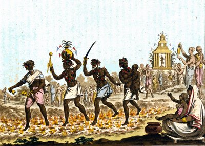 Inde. Fakirs marchant sur des charbons ardents. Gravure du 19ème siècle - Unknown artist