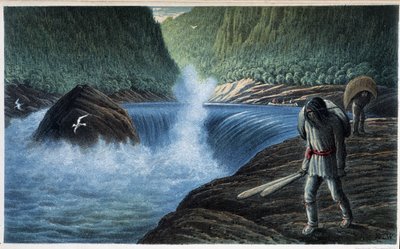 Indien près des rapides : "le troisième rapide sur la Moisie" - dans "Exploration of the Labrador Peninsula", par Hind, Henri Youle - Unknown artist