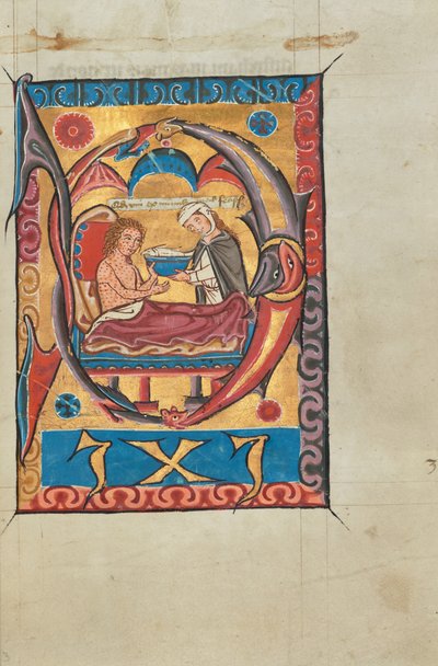 Initiale D : Une femme nourrit un lépreux dans son lit - Unknown artist