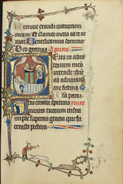 Initiale D : Nativité ; Initiale V : Un moine en prière - Unknown artist