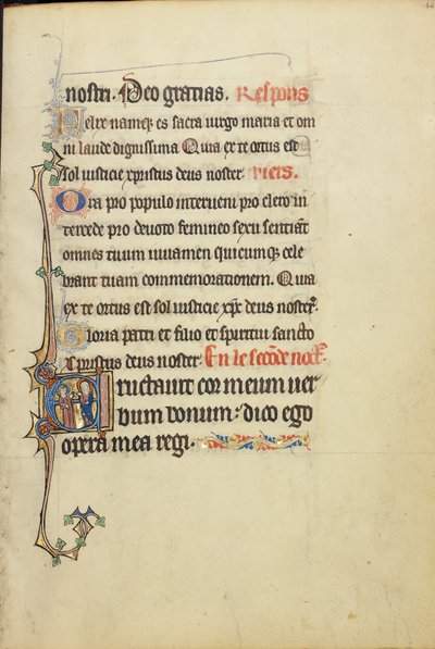 Initial E : La Vierge Marie et un apôtre en conversation - Unknown artist