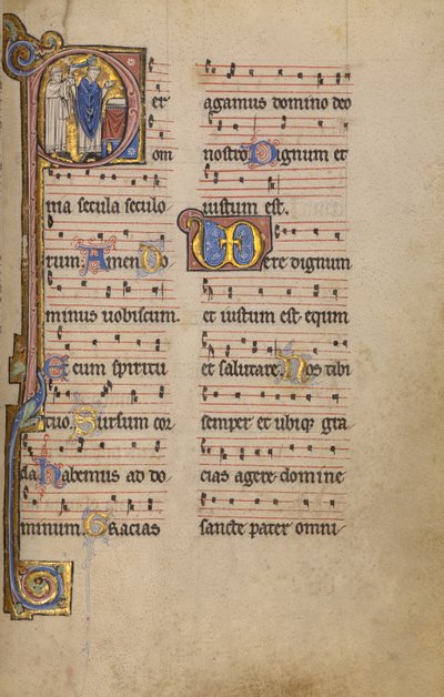 Initial P : Un prêtre et un ministrant devant un autel - Unknown artist