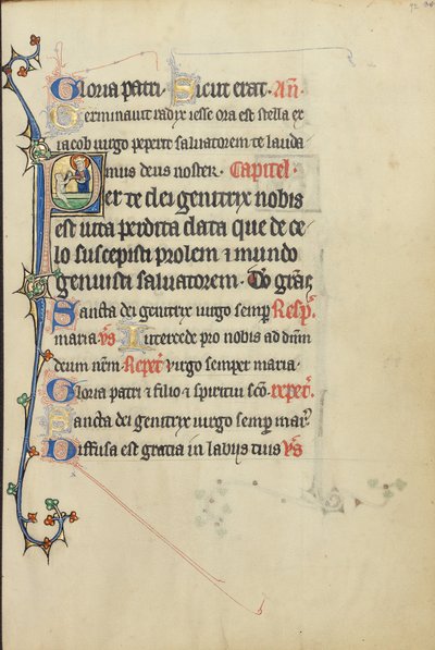 Initial P : La Vierge Marie prend la main d