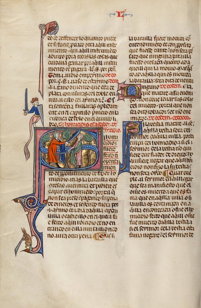 Initiale S : Deux hommes se battant avec des épées - Unknown artist