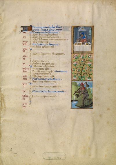 Page du calendrier de janvier ; Festins ; Verseau - Unknown artist