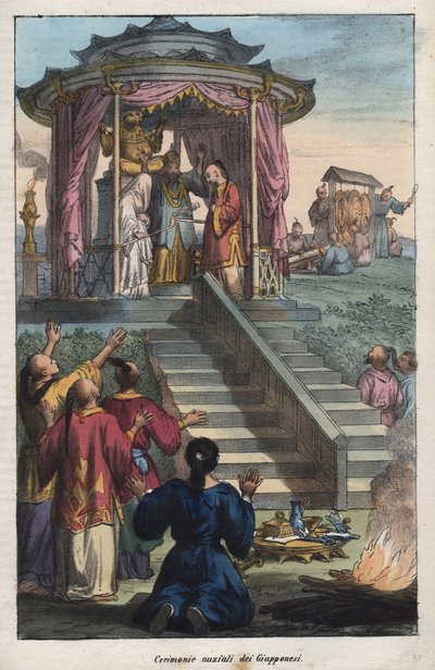 Mariages japonais - Cérémonie de mariage des Japonais - gravure de « Usi e Costumi di Tutti i Popoli dell