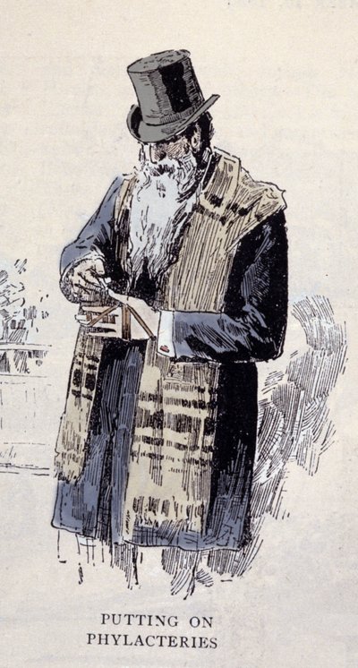 Religion juive : un vieil homme juif portant le talit (ou tzitzit), gravure de 1890 - Unknown artist