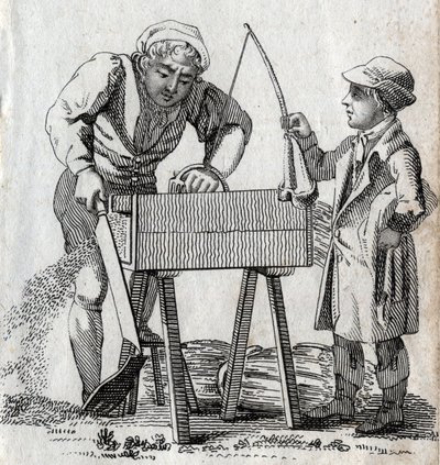 Menuisier et apprenti. Gravure fin XVIIIe siècle. Collection privée. - Unknown artist