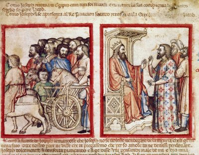 Joseph à gauche pour les funérailles de son père, il suit après le Pharaon Miniature du codex 212 (ou padovano codice ou Bible de Padoue) 1390-1400 Rovigo, Accademia dei Concordi - Unknown artist