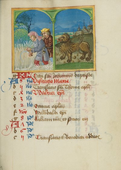 Page du calendrier de juillet ; Récolte ; Lion - Unknown artist