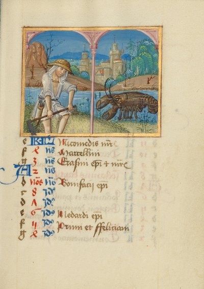 Page du calendrier de juin ; Tonte ; Cancer - Unknown artist