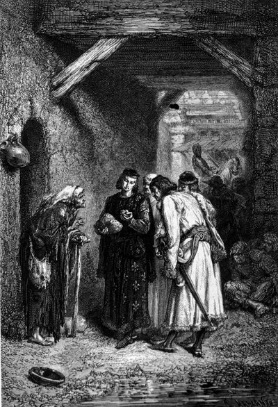Le roi Louis IX ou Saint Louis (1214 - 1270) examine le pain des pauvres et constate qu