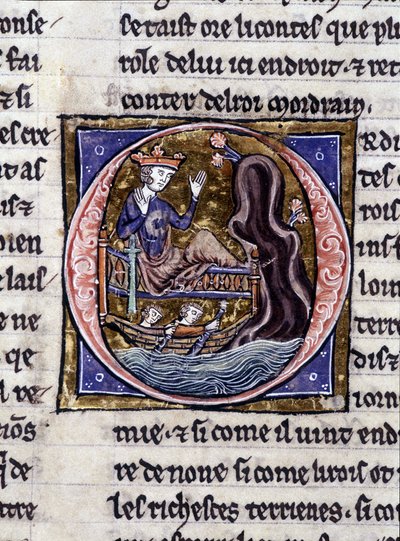 Roi Modreius. Manuscrit : Conquête du Saint Graal, écrit 717 ans après la passion de notre seigneur. Bibliothèque municipale de Rennes, ms. 255 (Collection de romans de la Table Ronde); Paris - Unknown artist
