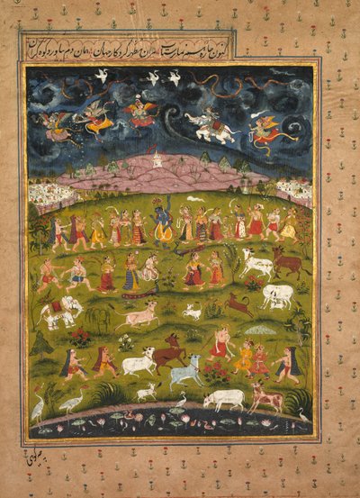 Krishna soulevant le mont Govardhan, d