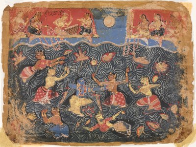 Krishna jouant avec les gopis dans la rivière Jumna, d
