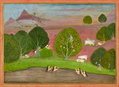 Krishna vole les vêtements des gopis, folio d