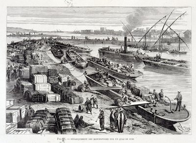 Débarquement de marchandises sur un quai du canal de Suez - Unknown artist