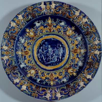 Grand plat en faïence polychrome représentant le Jugement de Paris (1550-1600) - Unknown artist
