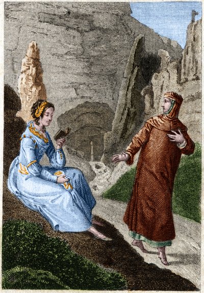 Laure de Noves (Laura) et Francesco Petrarca (Pétrarque) (poète et humaniste italien 1304 - 1374). Gravure de la fin du XVIIIe siècle. - Unknown artist