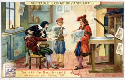 Chromolithographie Liebig sur la vie de Rembrandt (1606 - 1669), peintre néerlandais. Voici l
