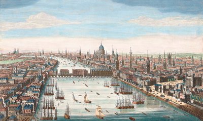 Londres au XVIIIe siècle, vue sur la Tamise vers le pont de Londres et la cathédrale Saint-Paul - Unknown artist