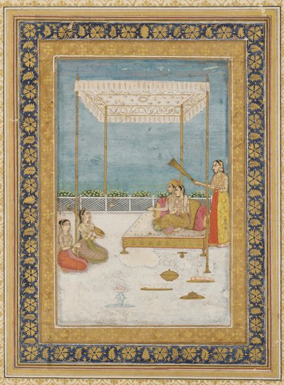 Amoureux sur une Terrasse, avec un Serviteur et des Musiciens - Unknown artist