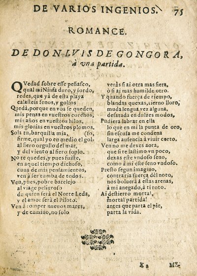 Luis de Góngora y Argote, "Romance à une partie" (gravure) - Unknown artist