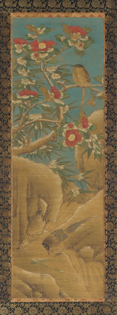 Pies et camélias dans la neige - Unknown artist