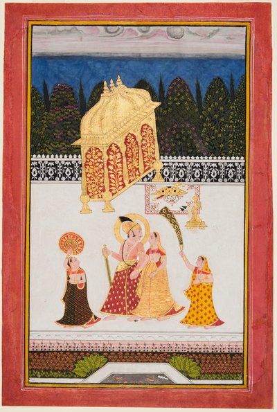 Maharana Ari Singh II de Mewar (r. 1761-1773) avec sa consort sur une terrasse - Unknown artist