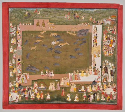 Maharana Sangram Singh II de Mewar (r. 1710-1734) et organise une chasse au sanglier avec des tigres à Sadri - Unknown artist