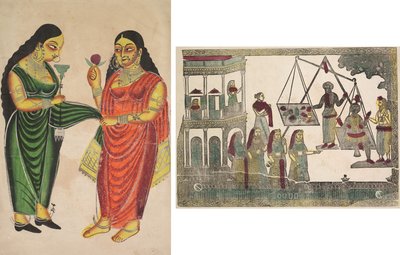 Servante apportant un hookah à une dame (recto); Krishna pesé contre des objets précieux (verso) - Unknown artist