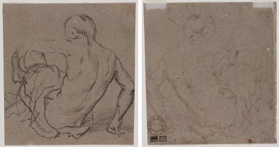 Homme assis par terre, vu de dos (recto); Esquisse (verso) - Unknown artist