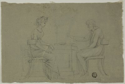 Homme et femme assis à une table - Unknown artist