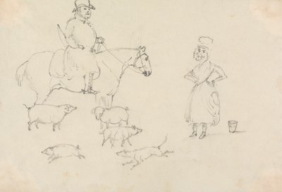 Homme à cheval, avec des cochons - Unknown artist