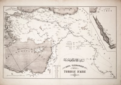 Carte de la Turquie montrant les câbles télégraphiques et les stations - Unknown artist