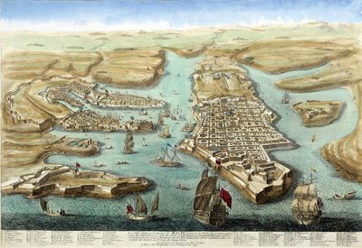 Carte du port de Malte, ses fortifications et le château. Gravure du 18ème siècle - Unknown artist