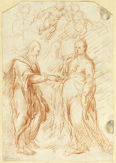 Mariage de la Vierge (recto) ; Esquisses de la moitié inférieure du visage de profil (verso) - Unknown artist